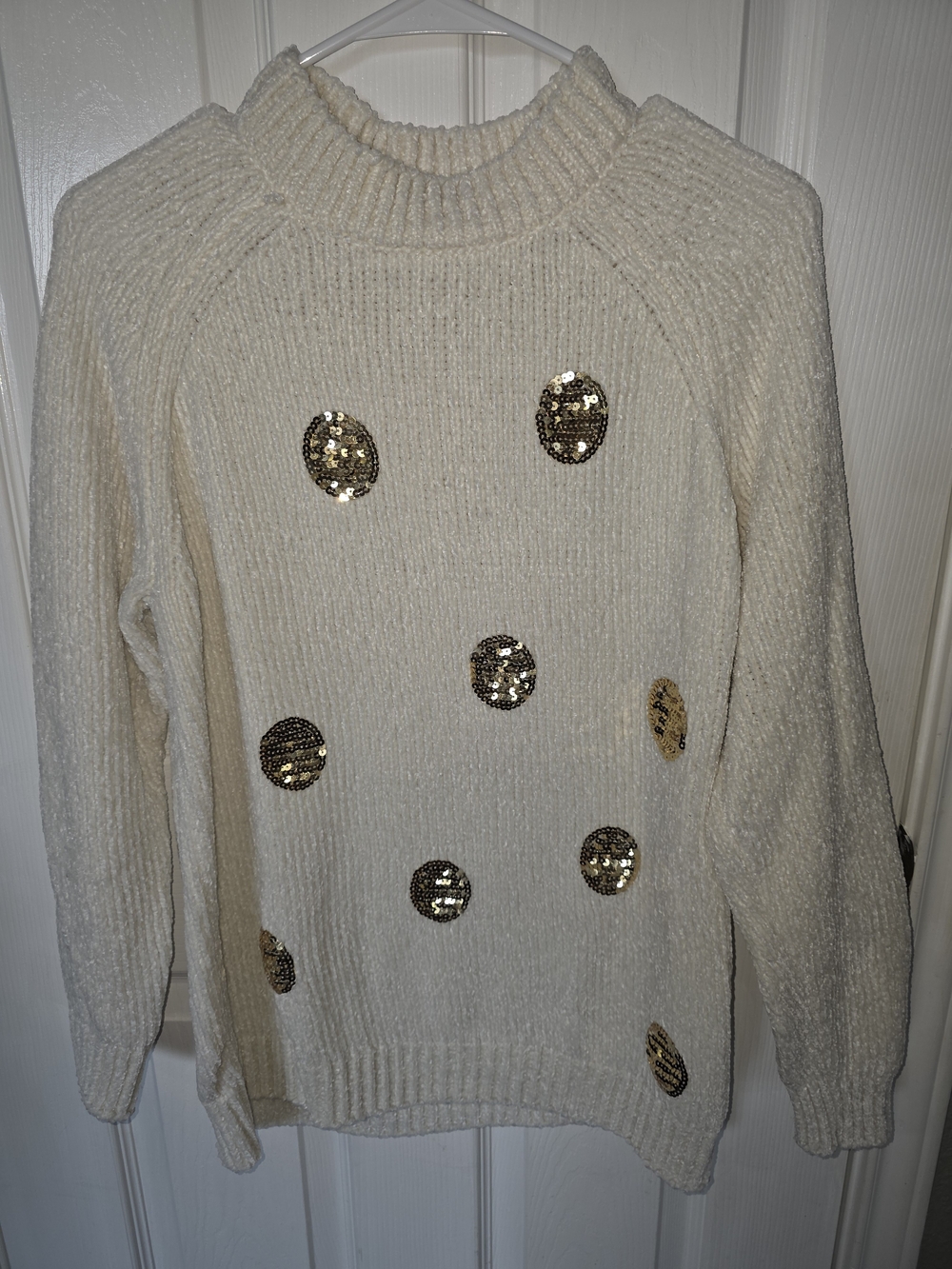 Cato Cream Knit Sweater with Gold Sequin Dots